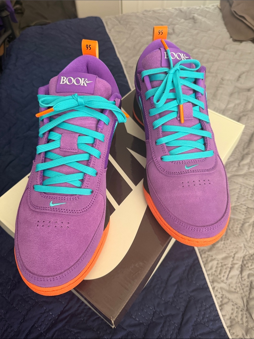 Nike Men's Purple Suede Athletic Shoes with Teal Laces and Orange Soles